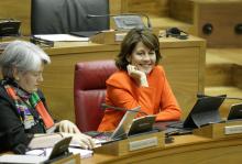Yolanda Barcina, sonriente tras verse confirmada como Presidenta