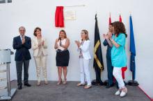 De izquierda a derecha, el presidente del Parlamento, la Presidenta Barcina, la alcaldesa de Villafranca, la Ministra Pastor, el secretario de Estado y la delegada del Gobierno.